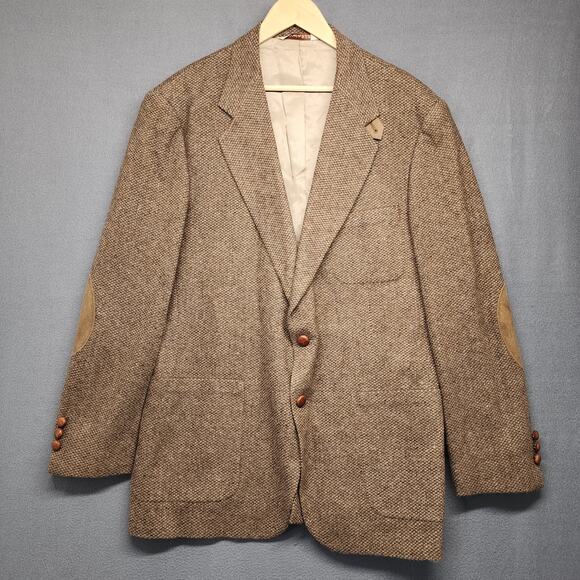 Vintage Stafford Sport Coat Mens 44 Long Brown Tweed Wool Elbow Patches USA